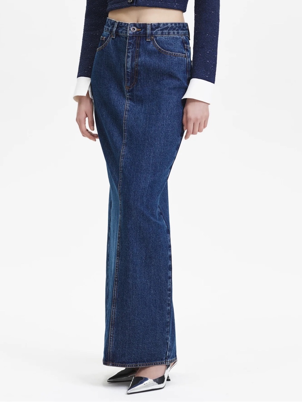 Self-Portrait Blue Denim Maxi Skirt